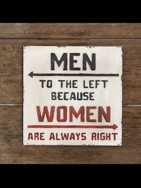 Vintage-Style 'Men to the Left, Women Are Always Right' Sign - White, Black, Red